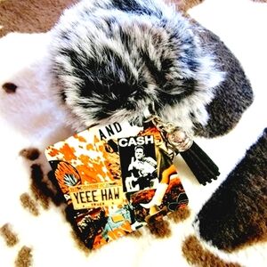 Cash Western Collage Pom Pom Tassel Keychain